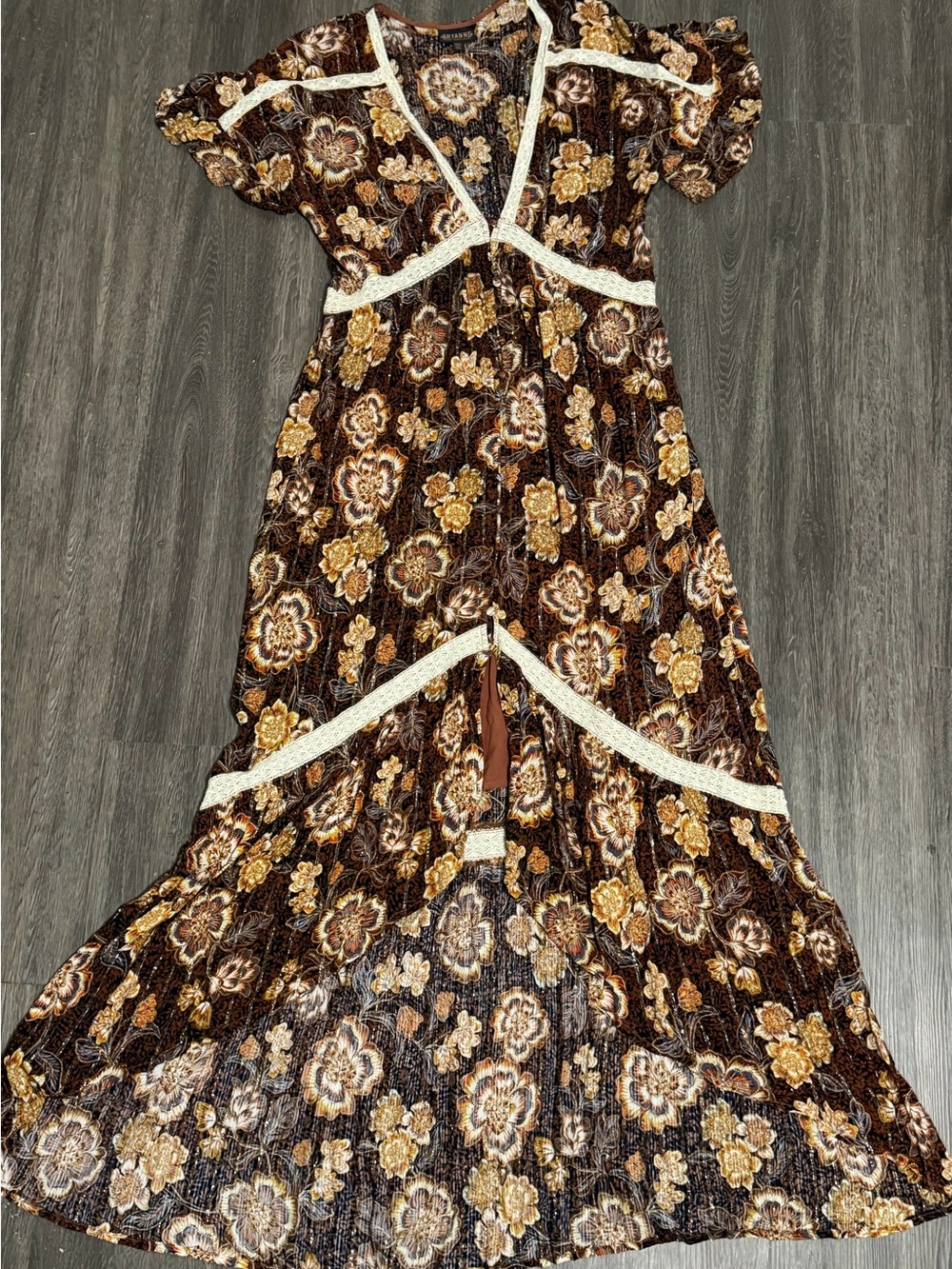 Shyanne XL Floral High Low Maxi Dress Metallic Gold Crochet Western Boho